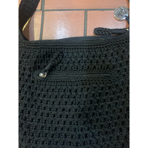 The Sak Crochet Black Handbag Crossbody Vintage Purse Shoulder Bag Zip Pockets - Picture 6 of 9